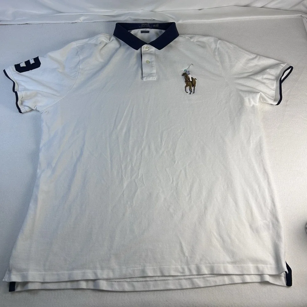 Polo by Ralph Lauren Collared Big Pony Polo Shirt Mens Size XXL TG White Navy
